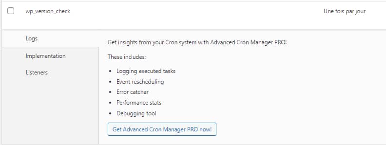 Message de Advanced Cron Manager concernant les limites du plugin gratuit