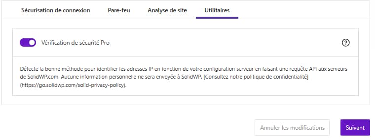 Configuration de la fonctionnalité de sécurité des utilisateurs