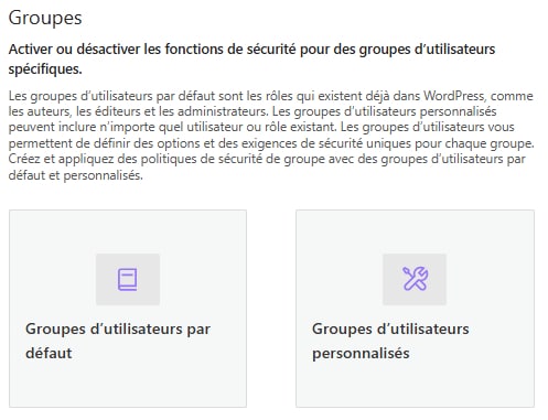 Options de gestion des groupes d'utilisateurs du plugin