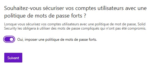 L'option de sécurité des mots de passes de Solid Security