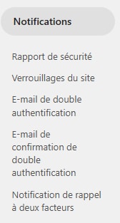 Le menu de la section Notifications des paramètres