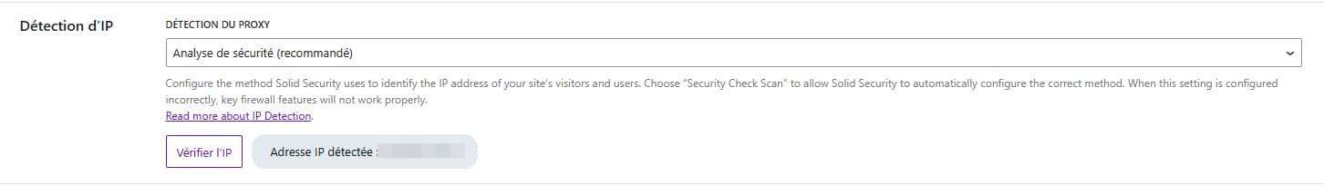 Réglages du mode de détection de l'IP des utilisateurs